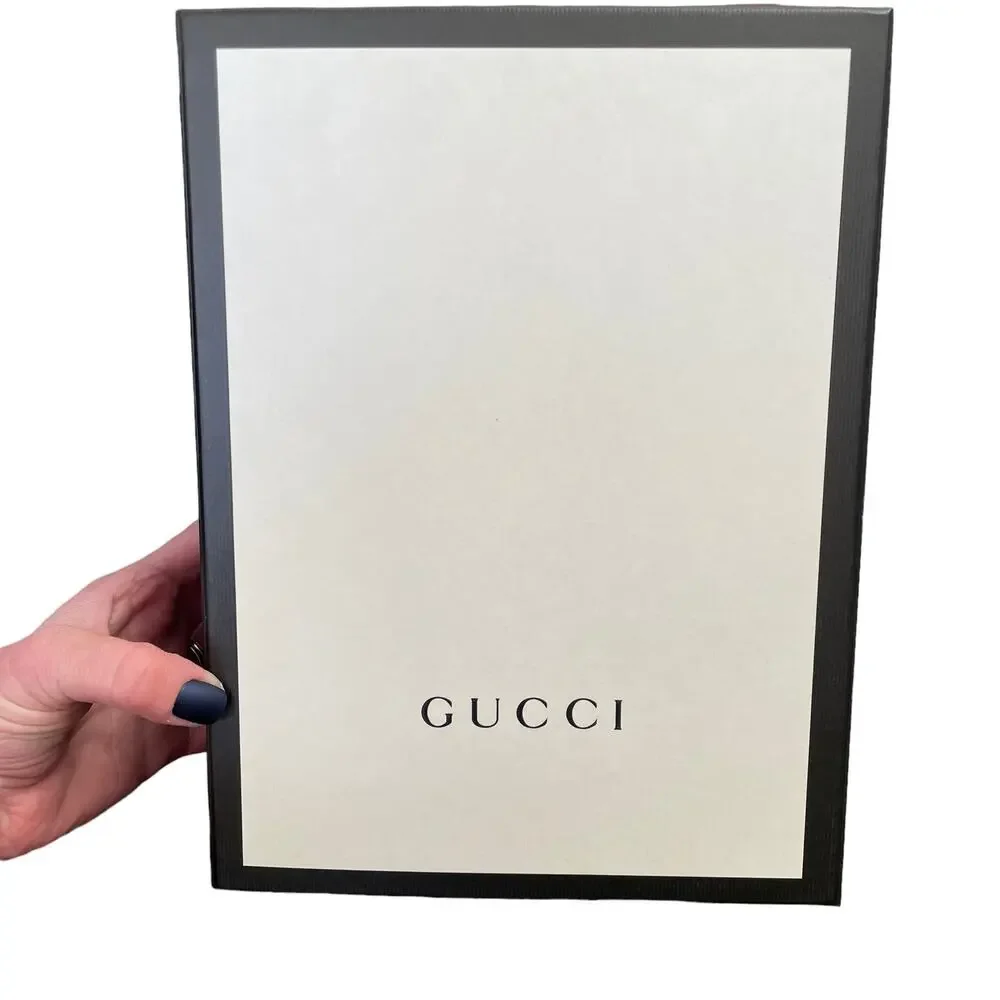 Gucci Gift Box Large Magnetic Black White Classic Logo w Ribbon & Tissue EMPTY